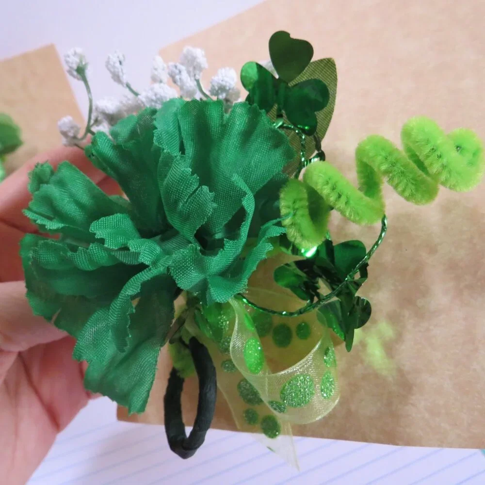 (2) Green Carnation boutonnieres faux flowers